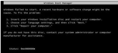 win7安装版系统无法开机提示错误0xc000000e的解决方法
